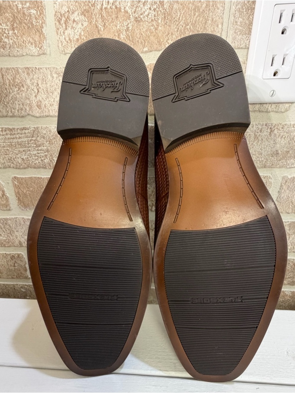 Florsheim Rucci Weave Penny Loafers Mens 8D Cognac Leather Moc Toe - Picture 10 of 11